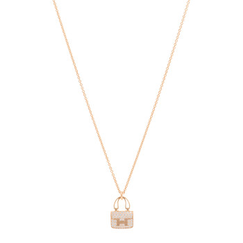 HERMES 18K Rose Gold Diamond Constance Amulettes Pendant Necklace