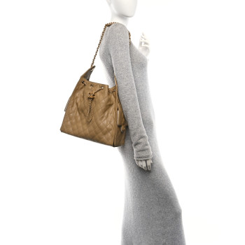 CHANEL Caviar Quilted Medium Chanel 25 Handbag Dark Beige