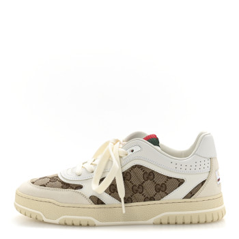 GUCCI Calfskin GG Monogram Re-Web Womens Sneakers 39 White Beige Ebony