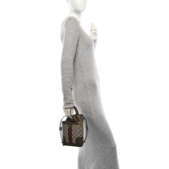 GUCCI GG Supreme Monogram Ophidia Small Bucket Crossbody Bag Beige Ebony