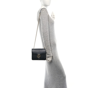 GUCCI Dollar Calfskin Small Interlocking G Shoulder Bag Black