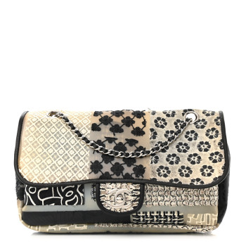 CHANEL PVC Tweed Patchwork Medium Single Flap Black