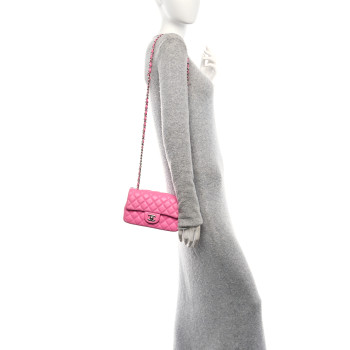 CHANEL Lambskin Quilted Mini Rectangular Flap Pink
