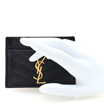 SAINT LAURENT Grain De Poudre Matelasse Chevron Monogram Credit Card Case Black