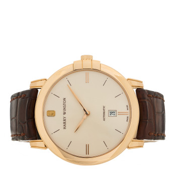 HARRY WINSTON 18K Rose Gold Alligator 42mm Midnight Automatic Watch Champagne HARRY WINSTON 18K Rose Gold Alligator 42mm Midnight Automatic Watch Champagne