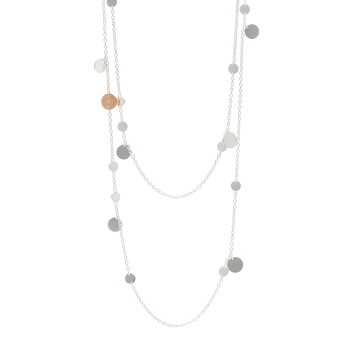 HERMES Sterling Silver 18K Rose Gold Confettis Long Necklace