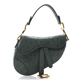 CHRISTIAN DIOR Ostrich Mini Saddle Bag Green