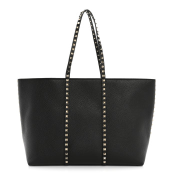 VALENTINO GARAVANI Grained Calfskin Rockstud Shopping Bag Black