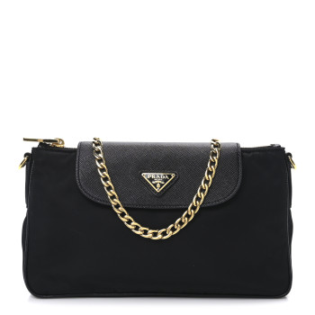 PRADA Tessuto Nylon Saffiano Crossbody Bag Black