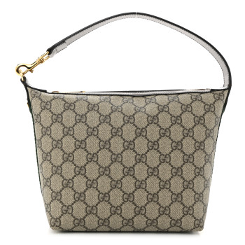 GUCCI GG Supreme Monogram Textured Calfskin Web Super Mini Ophidia Shoulder Bag Beige Ebony New Acero