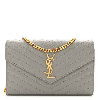SAINT LAURENT Grain De Poudre Matelasse Chevron Monogram Chain Wallet Fog