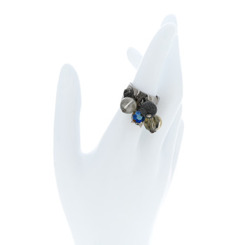 CHANEL Ruthenium Beaded CC Star Ring 6.25