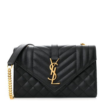 SAINT LAURENT Grain De Poudre Textured Mixed Matelasse Triquilt Small Monogram Satchel Black