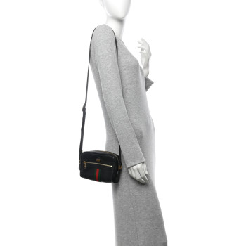 GUCCI Calfskin Web Mini Ophidia Shoulder Bag Black