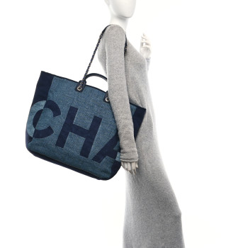 CHANEL Canvas Large Maxi Shopping Tote Dark Blue