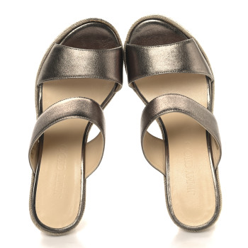 JIMMY CHOO Metallic Calfskin Cork Wedge Sandals 36 Bronze