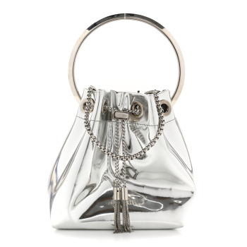 JIMMY CHOO Metallic Patent Bon Bon Bag Silver