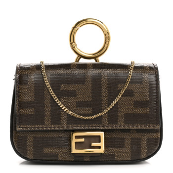 FENDI Glazed Fabric FF 1974 Nano Baguette Charm Mogano Panna
