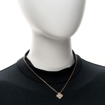 VAN CLEEF & ARPELS 18K Rose Gold Diamond Silver Obsidian Vintage Alhambra Pendant Necklace
