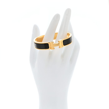 HERMES Enamel Narrow Clic Clac H Bracelet PM  Black