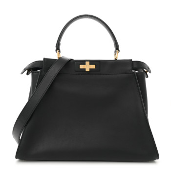 FENDI Vitello Seta Shiny Nappa Medium Peekaboo Iconic Satchel Black