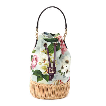 DOLCE & GABBANA Wicker Canvas Floral Print Millennials Bucket Bag Multicolor
