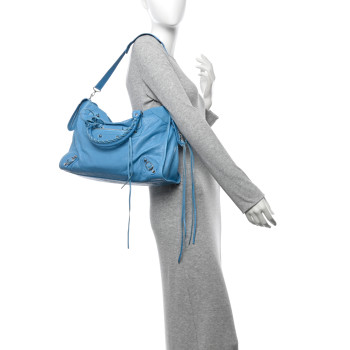 BALENCIAGA Agneau Classic Silver Hardware City Bleu Azur Clair