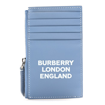 BURBERRY Calfskin London England Print Logo Card Holder Light Blue