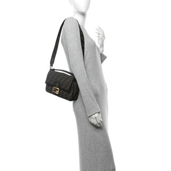 FENDI Fabric Jacquard FF 1974 Medium Baguette Tobacco Moro Black