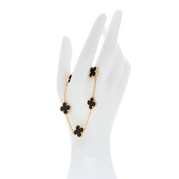 VAN CLEEF & ARPELS 18K Yellow Gold Black Onyx 5 Motifs Vintage Alhambra Bracelet