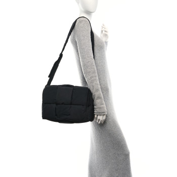 BOTTEGA VENETA Nylon Intrecciato Padded Tech Maxi Cassette Bag Black
