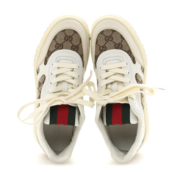 GUCCI Calfskin GG Monogram Re-Web Womens Sneakers 39 White Beige Ebony