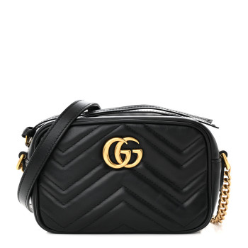 GUCCI Calfskin Matelasse Mini GG Marmont Chain Shoulder Bag Black