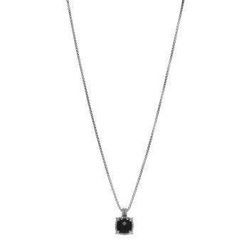 DAVID YURMAN Sterling Silver Diamond Black Onyx 9mm Chatelaine Pave Bezel Pendant Necklace