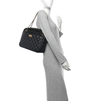 CHANEL Aged Calfskin Quilted Large Reissue Camera Case Black