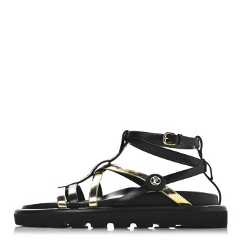 LOUIS VUITTON Patent Calfskin Monogram Pool Pillow Comfort Sandals 39 Gold Black Brown