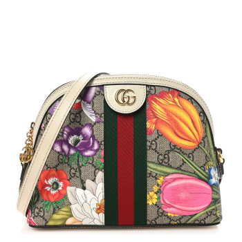 GUCCI GG Supreme Monogram Flora Web GG Small Ophidia Dome Shoulder Bag White