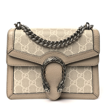 GUCCI GG Supreme Monogram Textured Dollar Calfskin Mini Dionysus Shoulder Bag Beige Mystic White Oatmeal