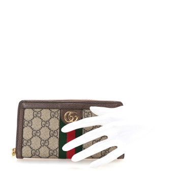 GUCCI GG Supreme Monogram Web Ophidia Zip Around Wallet Brown