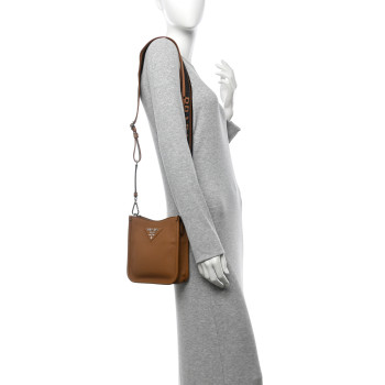 PRADA Vitello Daino Soft Mini Hobo Messenger Bag Caramel