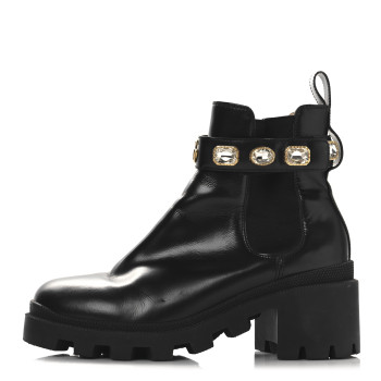 GUCCI Calfskin Crystal GG Trip Chelsea Ankle Boots 38.5 Black