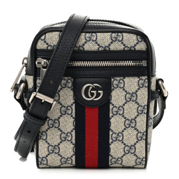 GUCCI GG Supreme Monogram Textured Calfskin Web Mini Ophidia Messenger Beige Blue