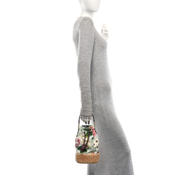 DOLCE & GABBANA Wicker Canvas Floral Print Millennials Bucket Bag Multicolor