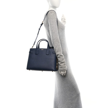 BURBERRY Derby Calfskin House Check Medium Banner Tote Ink Blue