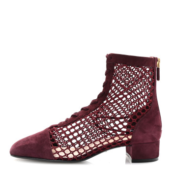 CHRISTIAN DIOR Suede Resille Naughtily-D 30mm Ankle Boots 35 Rouge Noir