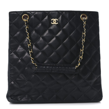 CHANEL Lambskin Quilted Shopping Tote Black