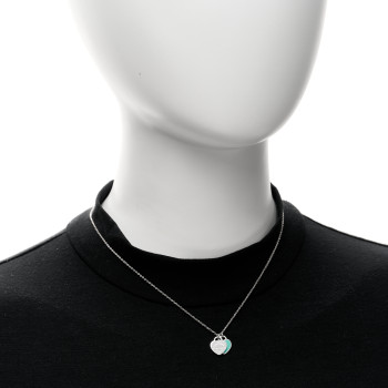 TIFFANY Sterling Silver Enamel Return to Tiffany Double Mini Heart Tag Pendant Necklace Blue