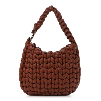 CHLOE Lambskin Woven Wooden C Shoulder Bag Sepia Brown