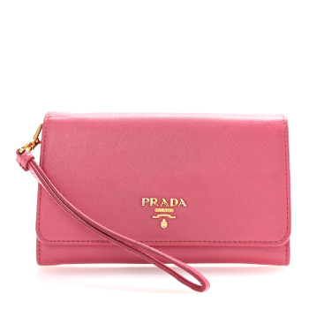 PRADA Saffiano Metal Wristlet Peonia