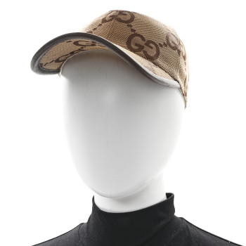 GUCCI Monogram Jumbo GG Baseball Hat M 57 Camel Ebony